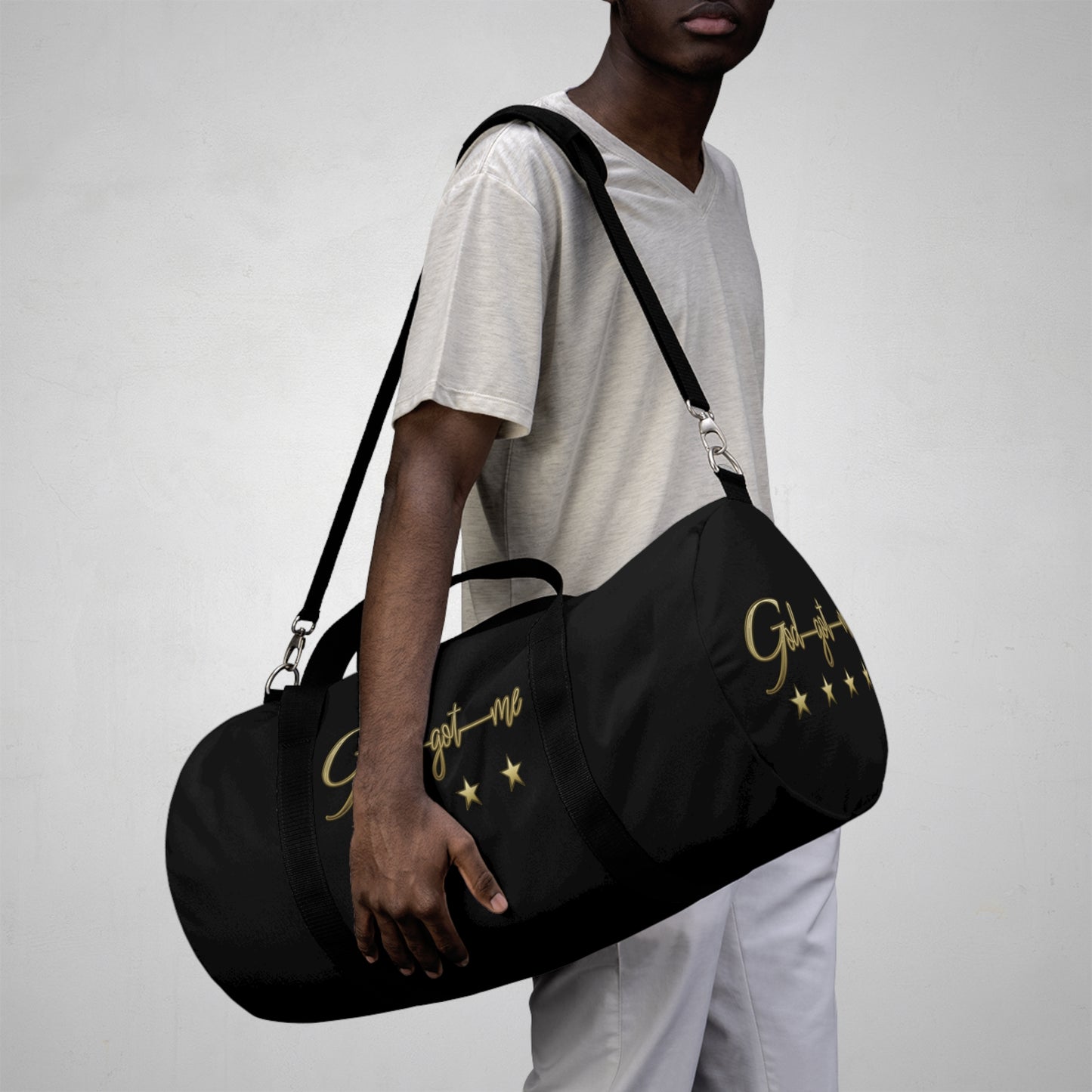 God got me Duffel bag style is unique and bold when worn other people feel uplifted because of the statement your making . Great bag to travel or to use at a gym. Get yours today!