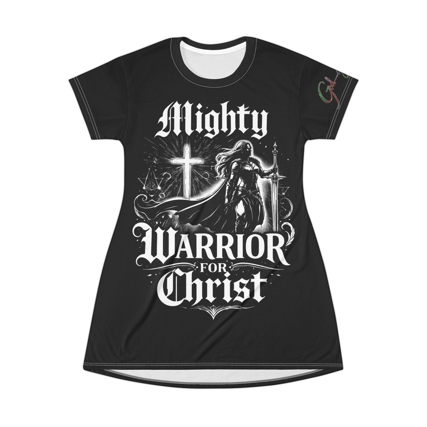Christian T-Shirt Dress — "Mighty Warrior for Christ" Graphic