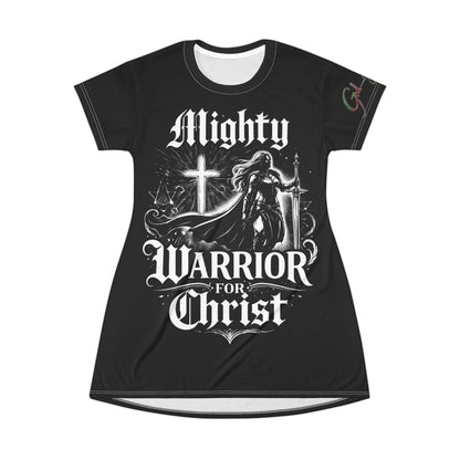Christian T-Shirt Dress — "Mighty Warrior for Christ" Graphic