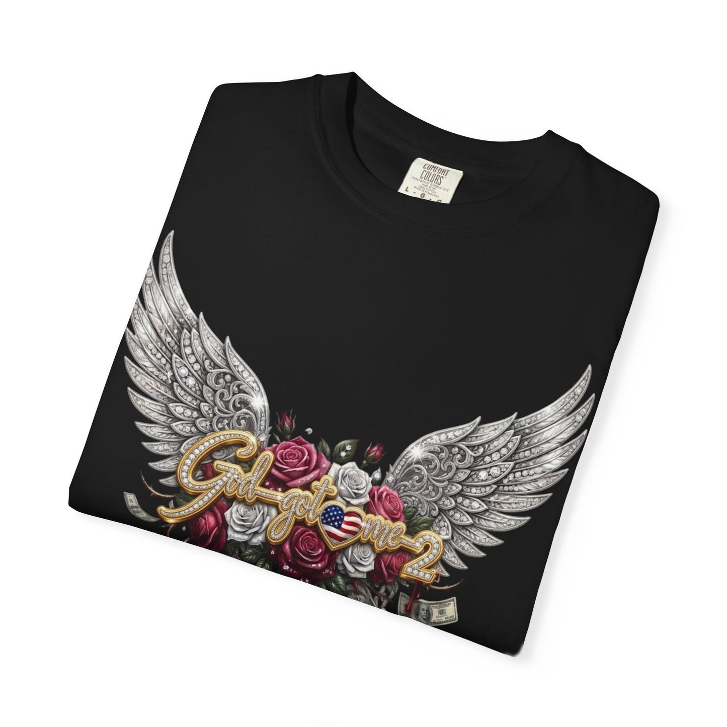 God got me2 Winged Rose Money Band T-Shirt — Floral Skull & Cash Graphic Tee