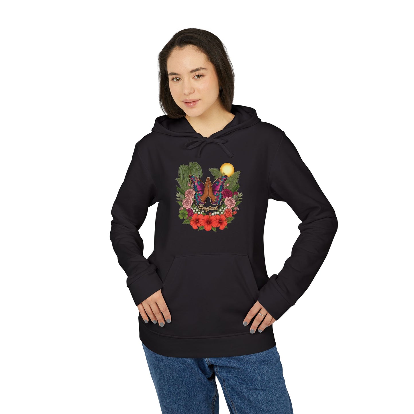 Butterfly Prayer Hoodie — Botanical Sunrise Graphic Hoodie