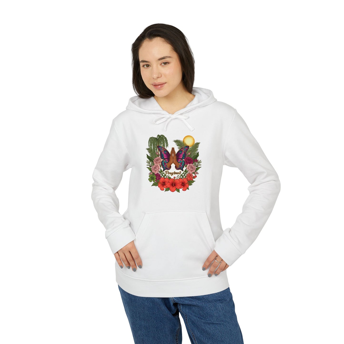Butterfly Prayer Hoodie — Botanical Sunrise Graphic Hoodie